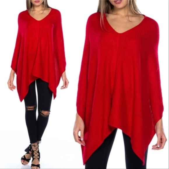 LAST 1 - Red Light Knit Sweater Poncho - Picture 2 of 3